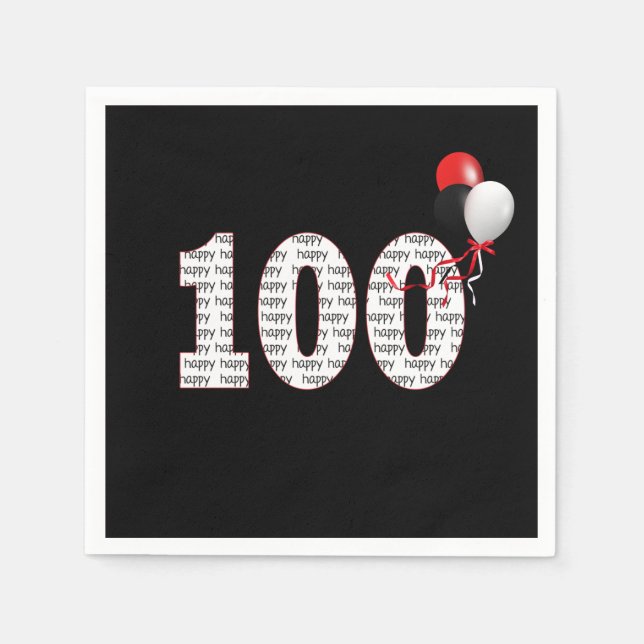 Happy 100th Birthday On Black  Napkins (Front)