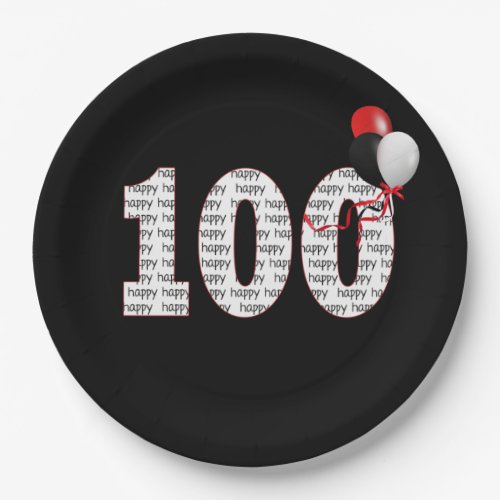 Happy 100th Birthday On Black Paper Plate