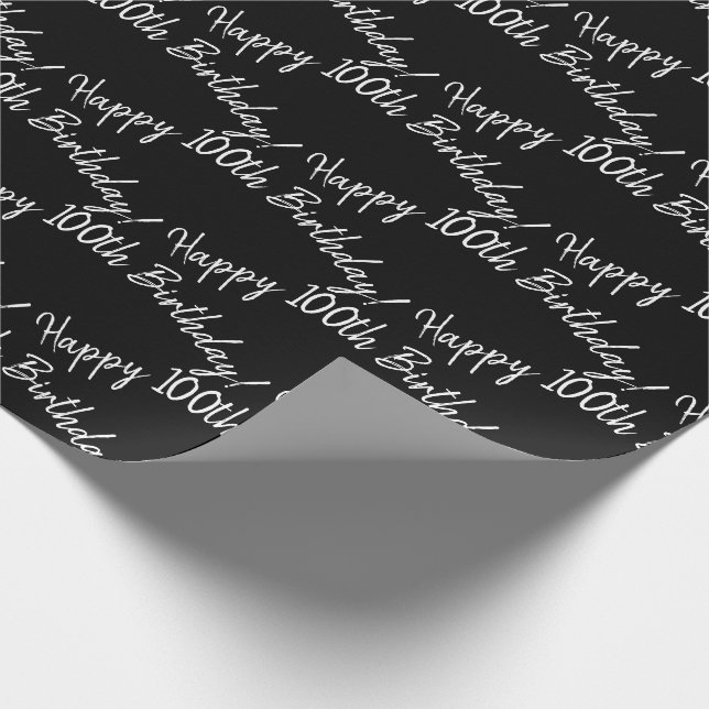 Happy 100th Birthday on black Wrapping Paper (Corner)