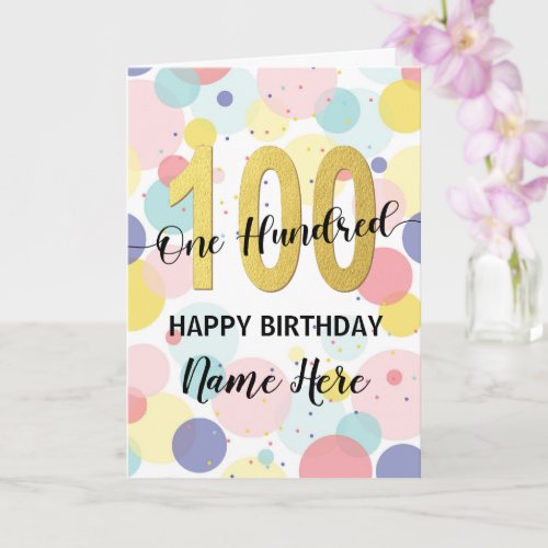 Happy 100th Birthday Pastel Rainbow Gold Girl