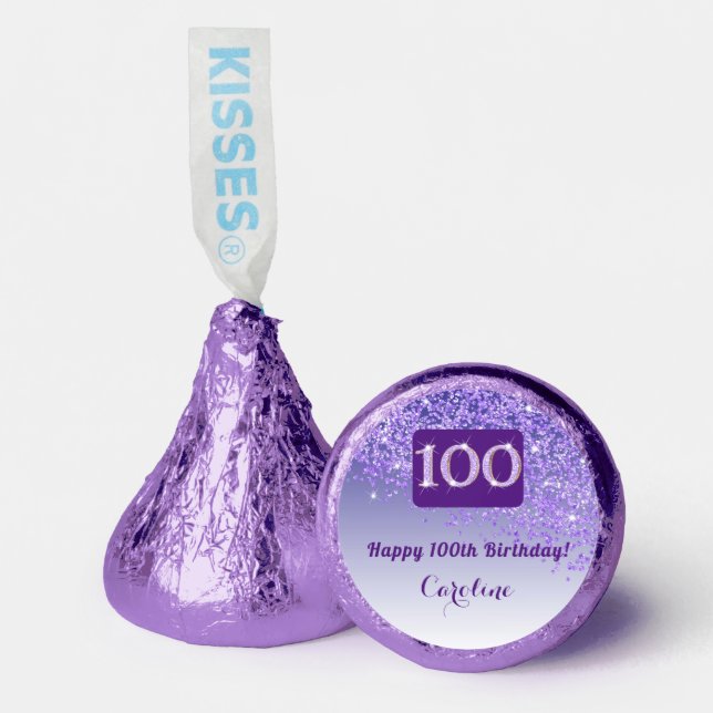 Happy 100th Birthday Purple Glitter Sweet Hershey®'s Kisses® (Front)