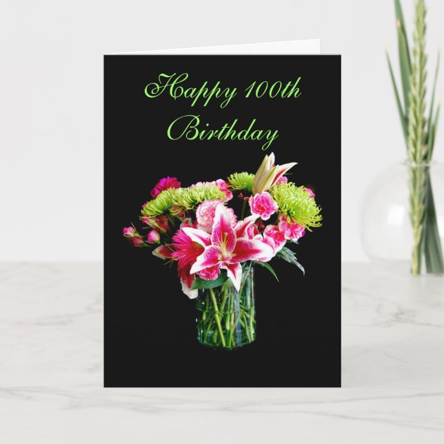Happy 100th Birthday, Stargazer Lily Bouquet Card (Front)