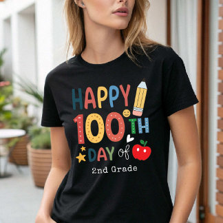 Happy 100th Day of 2nd grade Teacher black T-Shirt