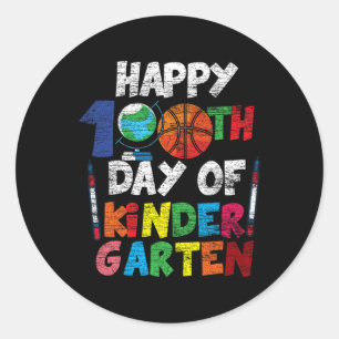 Happy 100th Day Of Kinder Garten Cute 100 Days Of Classic Round Sticker