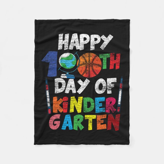 Happy 100th Day Of Kinder Garten Cute 100 Days Of  Fleece Blanket (Front)