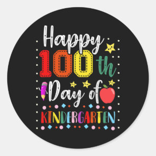 Happy 100th Day Of Kindergarten Colorful Teacher A Classic Round Sticker
