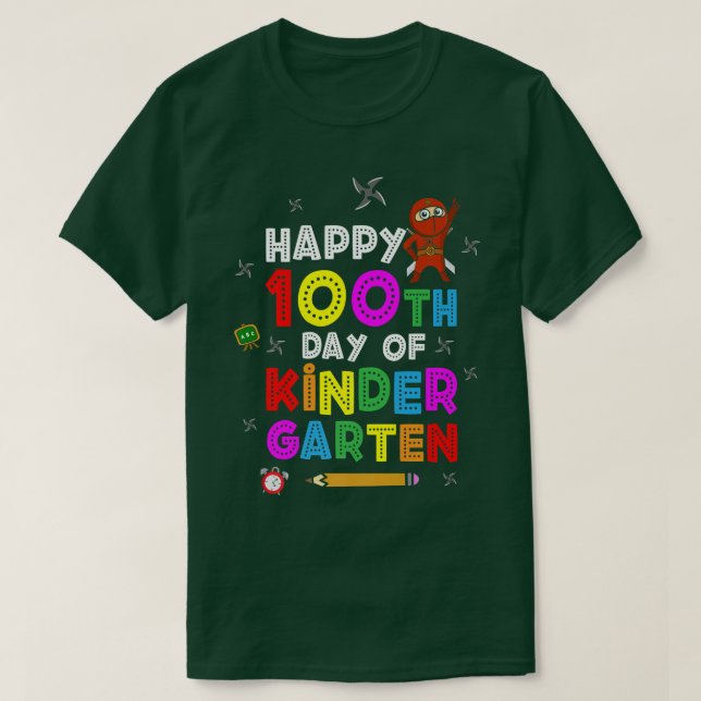 Happy 100th Day Of Kindergarten Cute Warrior Samur T-Shirt (Design Front)