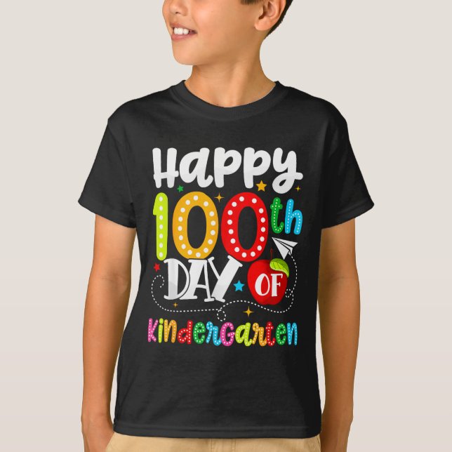 Happy 100th Day Of Kindergarten Funny Teachers Stu T-Shirt (Front)