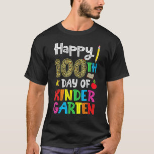 Happy 100th Day Of Kindergarten Leopard Print Teac T-Shirt