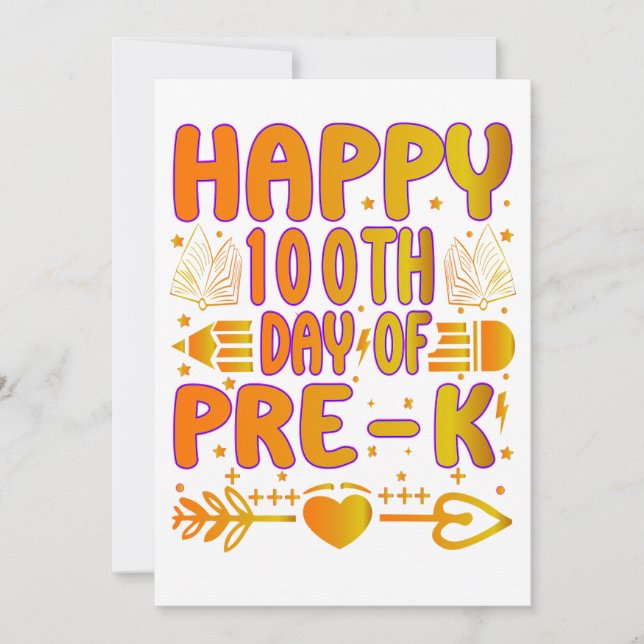 Happy 100th Day of Pre-K Wedding Thank You Card |  (Front)