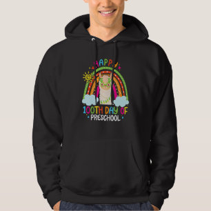 Happy 100th Day Of Preschool Llama Lover Rainbow 1 Hoodie