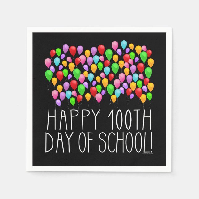 Happy 100th Day of School 100 Balloons Teacher Napkins (Front)