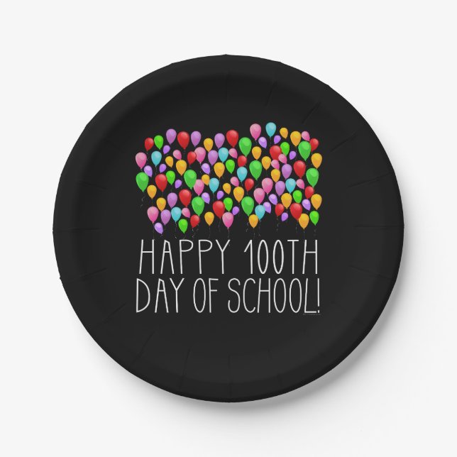 Happy 100th Day of School 100 Balloons Teacher Paper Plates (Front)
