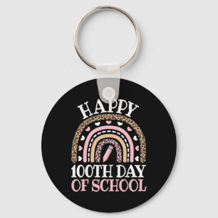 Happy 100th Day Of School 100 Days Leopard Rainbow Keychain