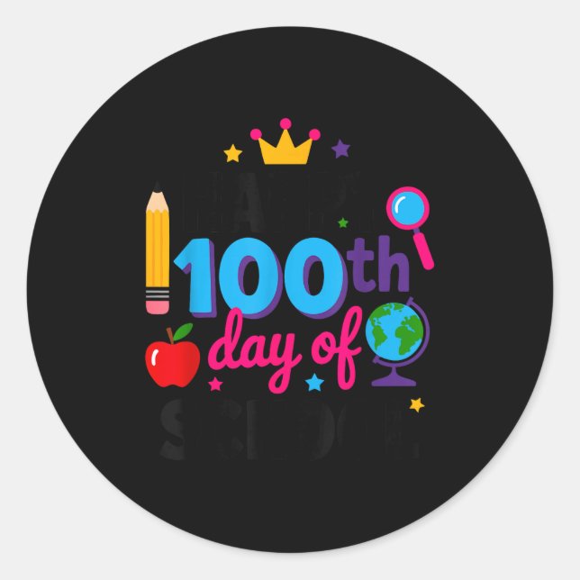 Happy 100th Day Of School 100 Days Smarter Teacher Classic Round Sticker (Front)