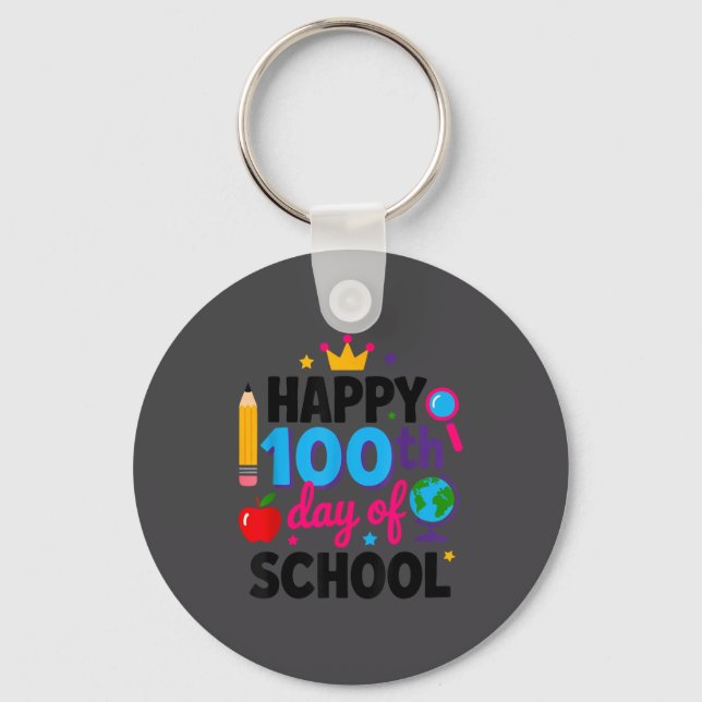 Happy 100th Day Of School 100 Days Smarter Teacher Keychain (Front)