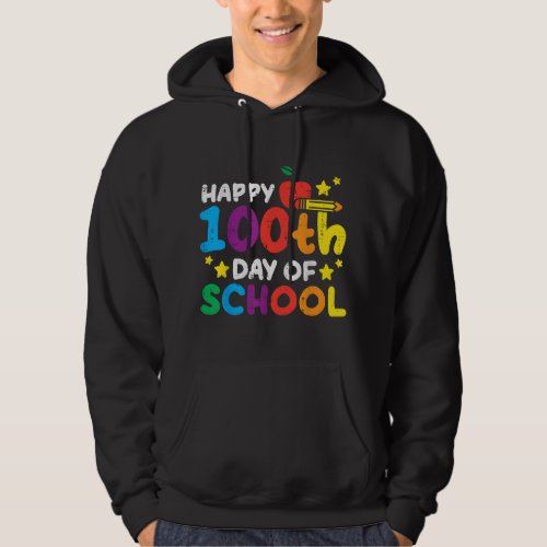 Happy 100th Day Of School Apple Pencil 100 Days Te Hoodie