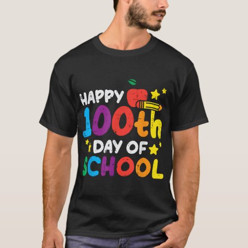 Happy 100th Day Of School Apple Pencil 100 Days Te T_Shirt