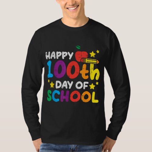 Happy 100th Day Of School Apple Pencil 100 Days Te T_Shirt