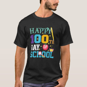 Happy 100th Day Of School Apple Teacher Kids 100 D T-Shirt