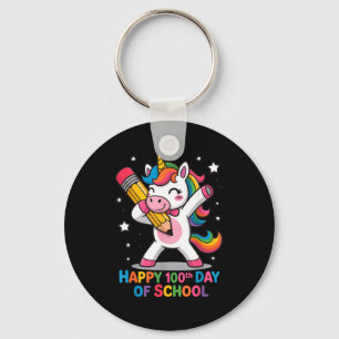 Happy 100th Day Of School Cute Rainbow Unicorn Wom Keychain