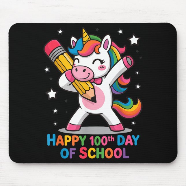 Happy 100th Day Of School Cute Rainbow Unicorn Wom Mouse Pad (Front)