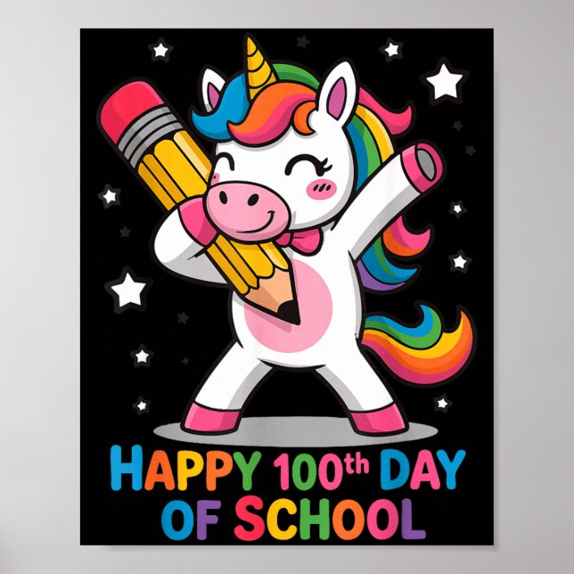 Happy 100th Day Of School Cute Rainbow Unicorn Wom Poster (Front)