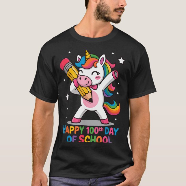 Happy 100th Day Of School Cute Rainbow Unicorn Wom T-Shirt (Front)