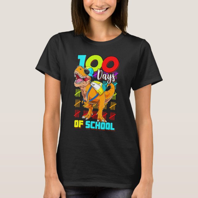 Happy 100th Day of School Dinosaur 100 Days Smarte T-Shirt (Front)