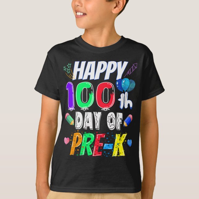 Happy 100th day of School Gift 100 days of Pre-K T-Shirt (Front)