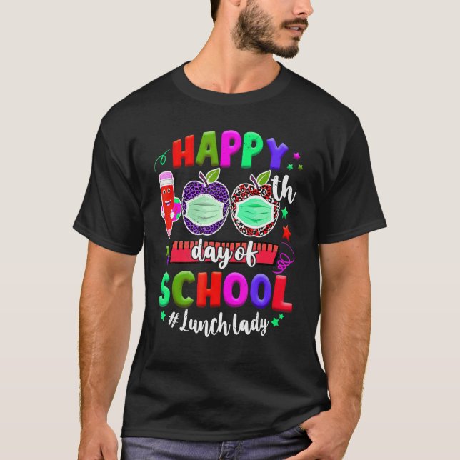 Happy 100th Day Of School Lunch Lady Life Face Mas T-Shirt (Front)
