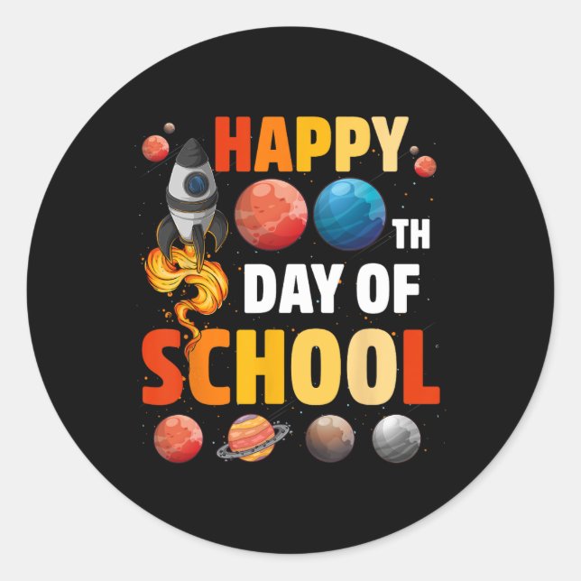 Happy 100th Day Of School Outer Space Teacher Stud Classic Round Sticker (Front)
