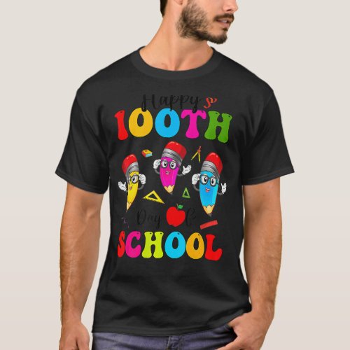 Happy 100th Day Of School Pencil 100 Days Smarter  T_Shirt