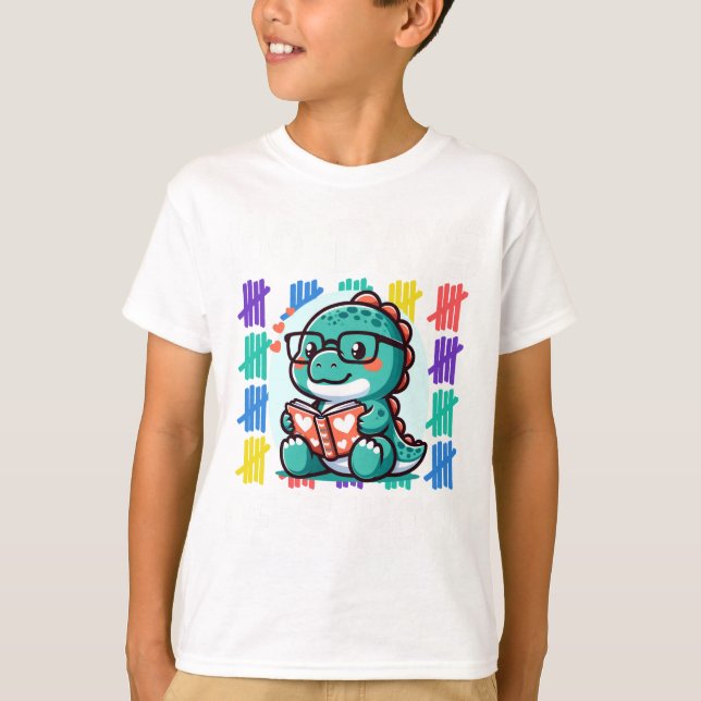 Happy 100th Day of School Rainbow Dino for Smarter T-Shirt (Front)