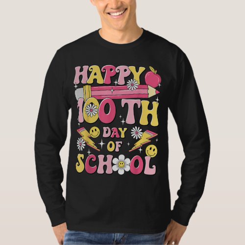 Happy 100th Day of School Retro Groovy 100 Days Te T_Shirt