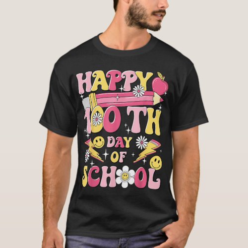 Happy 100th Day of School Retro Groovy 100 Days Te T_Shirt