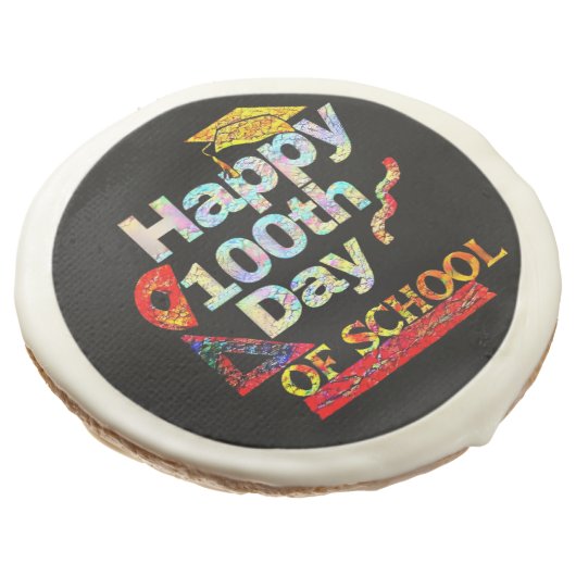 Happy 100th day of school retro style    sugar cookie (Angled)