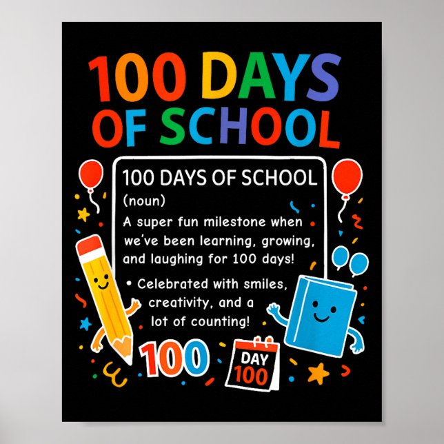 Happy 100th Day Of School Student Design, 100 Days Poster (Front)