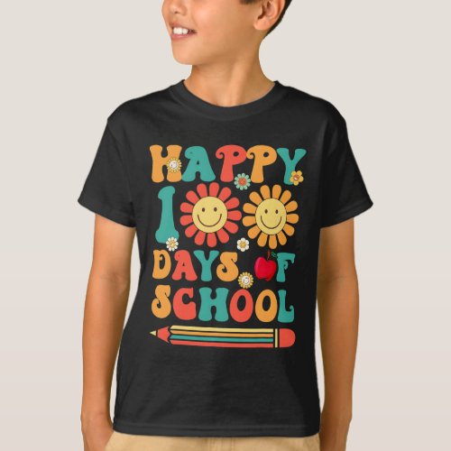 Happy 100th Day Of School Teacher Groovy _ 100 Day T_Shirt