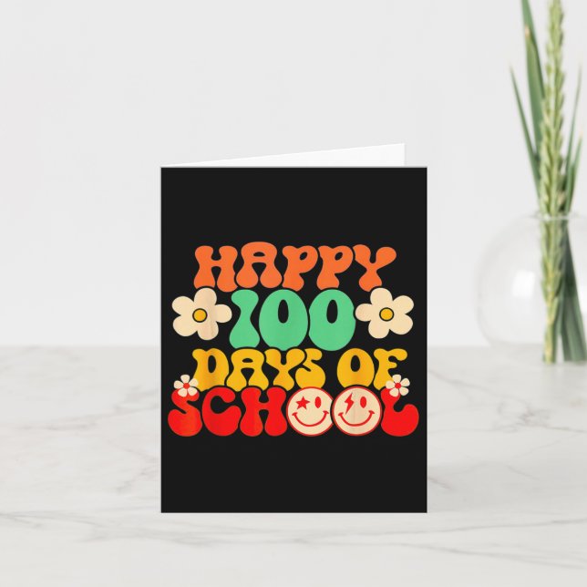 Happy 100th Day Of School Teacher Kids Retro Groov Card (Front)