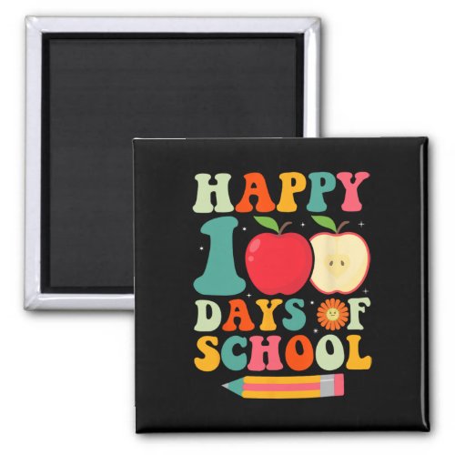 Happy 100th Day Of School Teacher Kids Retro Groov Magnet