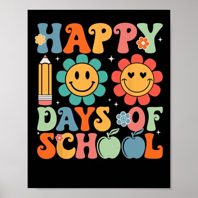Happy 100th Day Of School Teacher Kids Retro Groov Poster (Front)