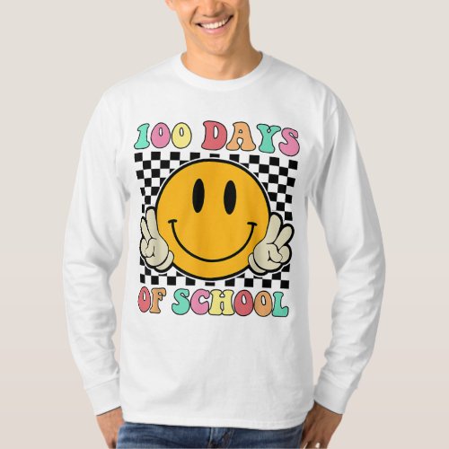 Happy 100th Day Of School Teacher Kids Retro Groov T_Shirt