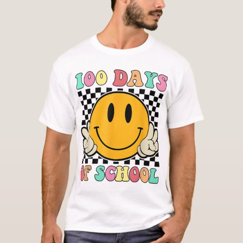 Happy 100th Day Of School Teacher Kids Retro Groov T_Shirt