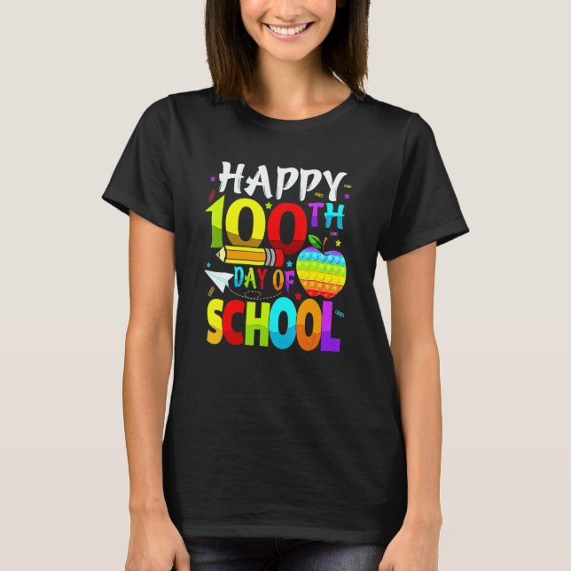 Happy 100th Day Of School Teacher Rainbow 100 Days T-Shirt (Front)