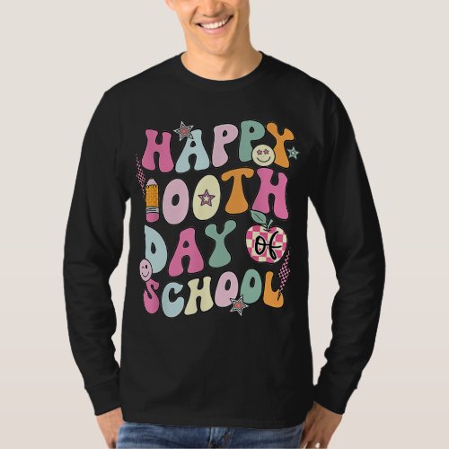 Happy 100th Day Of School Teacher Retro Groovy 100 T_Shirt