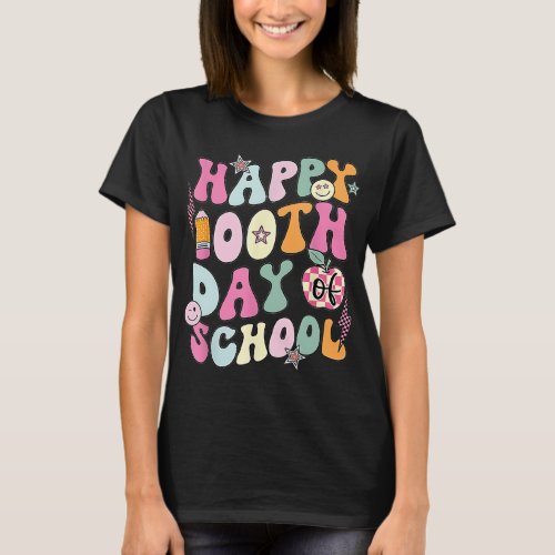 Happy 100th Day Of School Teacher Retro Groovy 100 T_Shirt