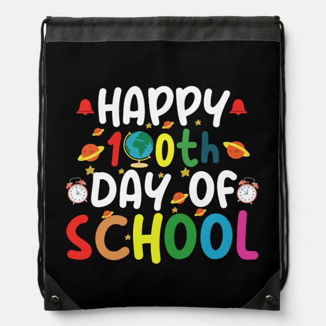 Happy 100th Day of School Teacher Student Drawstring Bag (Front)