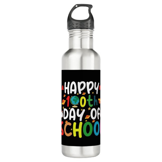 Happy 100th Day of School Teacher Student Stainless Steel Water Bottle (Front)