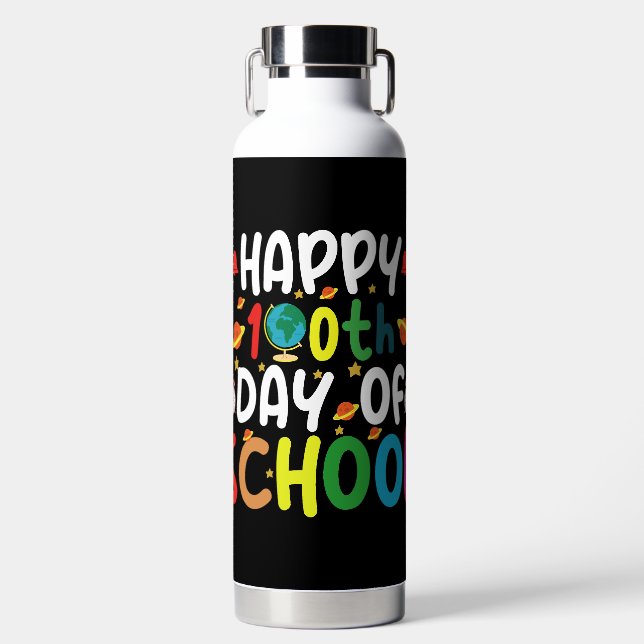 Happy 100th Day of School Teacher Student Water Bottle (Front)